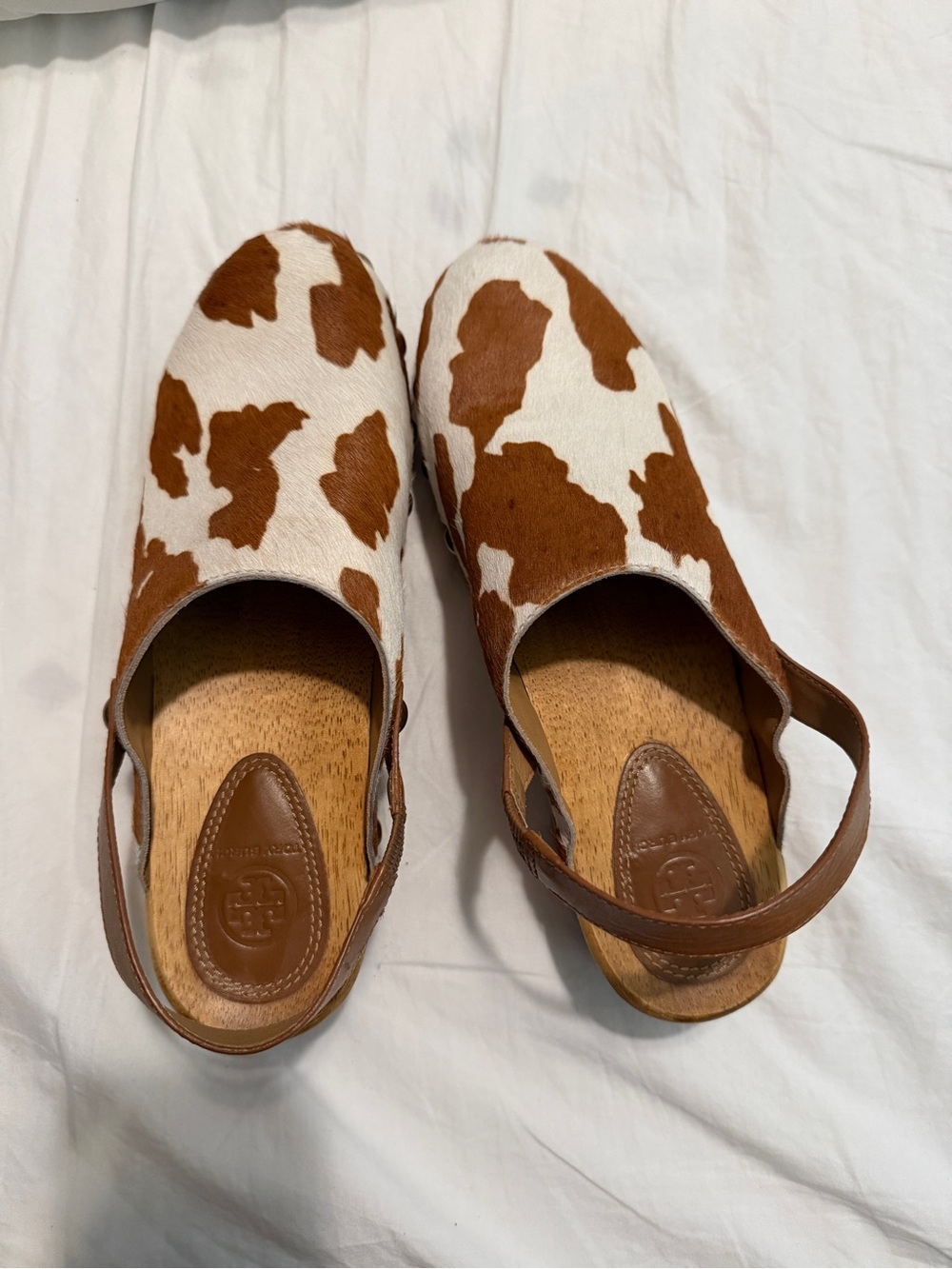 Tory Burch Brown and White Cow-Print Slingback Mules